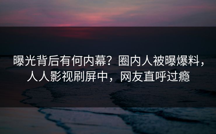 曝光背后有何内幕？圈内人被曝爆料，人人影视刷屏中，网友直呼过瘾