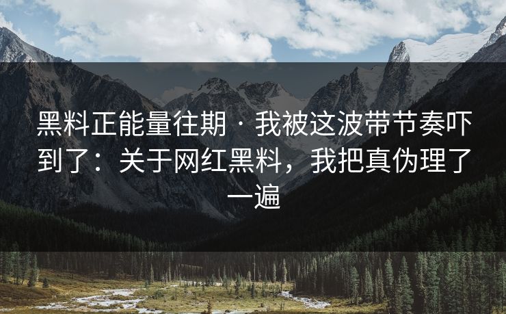 黑料正能量往期 · 我被这波带节奏吓到了：关于网红黑料，我把真伪理了一遍
